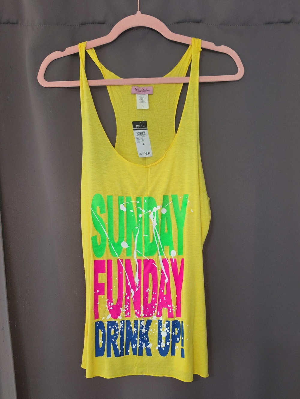 Rue21 Yellow Tank with Green Pink Blue Graphic Text